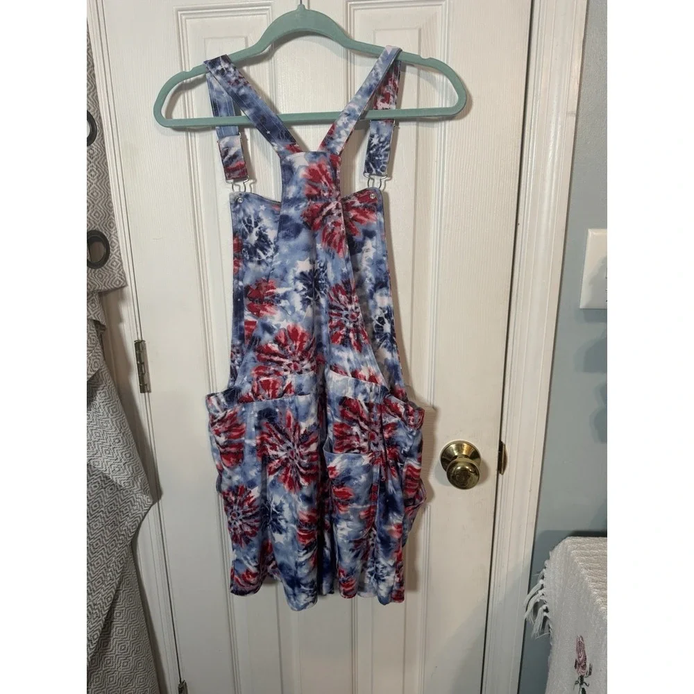 No Boundaries Juniors Red White Blue Firework Overall Shorts Forth of July XXL - Picture 6 of 7